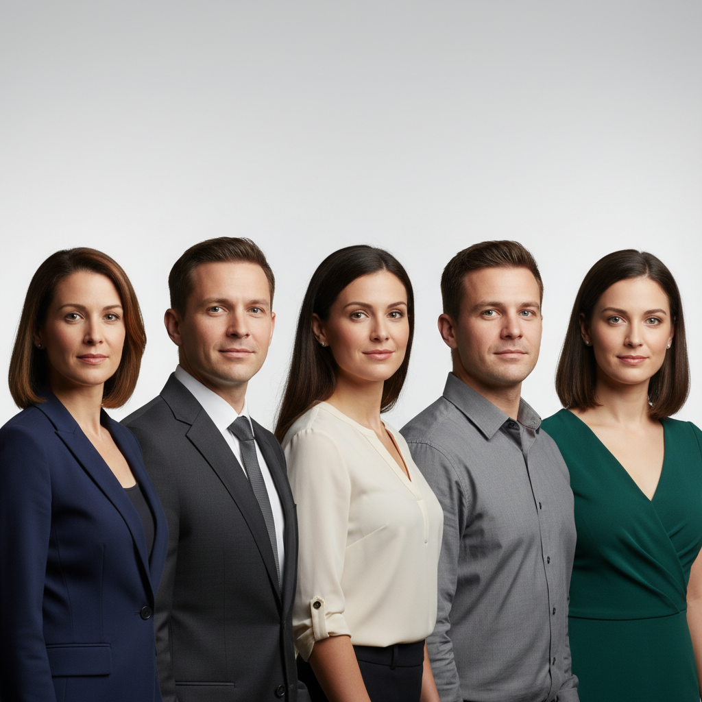 Professional portrait set with consistent lighting and brand color treatment