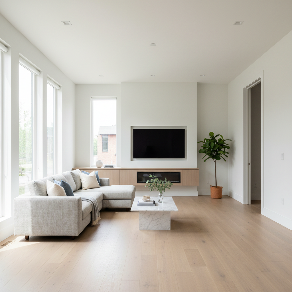 Bright modern living room photo enhanced for real-estate listing clarity